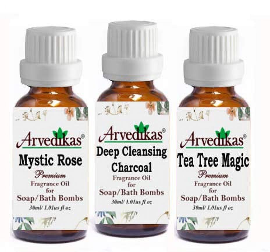 Pack Of 3 Arvedikas Premium Fragrance Oil For Soap Making, Herbal Soaps, Transparent Soap, Bath Bombs Or Cold Process Soap-30 Ml Each (Mystic Rose, Deep Cleansing Charcoal